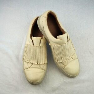 Frye White Leather Fringe Slip-On Sneakers Womens 9M
